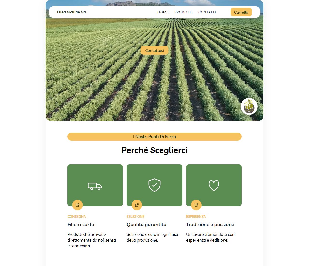 Home page del sito web aziendale di Olea Siciliae